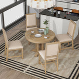 Bellemave 5-Piece Round Dining Table Set for 4 Round Extendable Kitchen Table Set with 4 Upholstered Chairs Farmhouse Round to Oval Dining Room Set for Kitchen, Dining Room (Natural Wood Wash) Bellemave