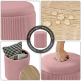 Chilihom Pink Ottoman with Storage Set of 2 Velvet Upholstered Round Vanity Stool Footrest for Makeup Multifunction Support 300lbs Modern Ottoman Coffee Table Padded Seat for Living Room&Bedroom Chilihom