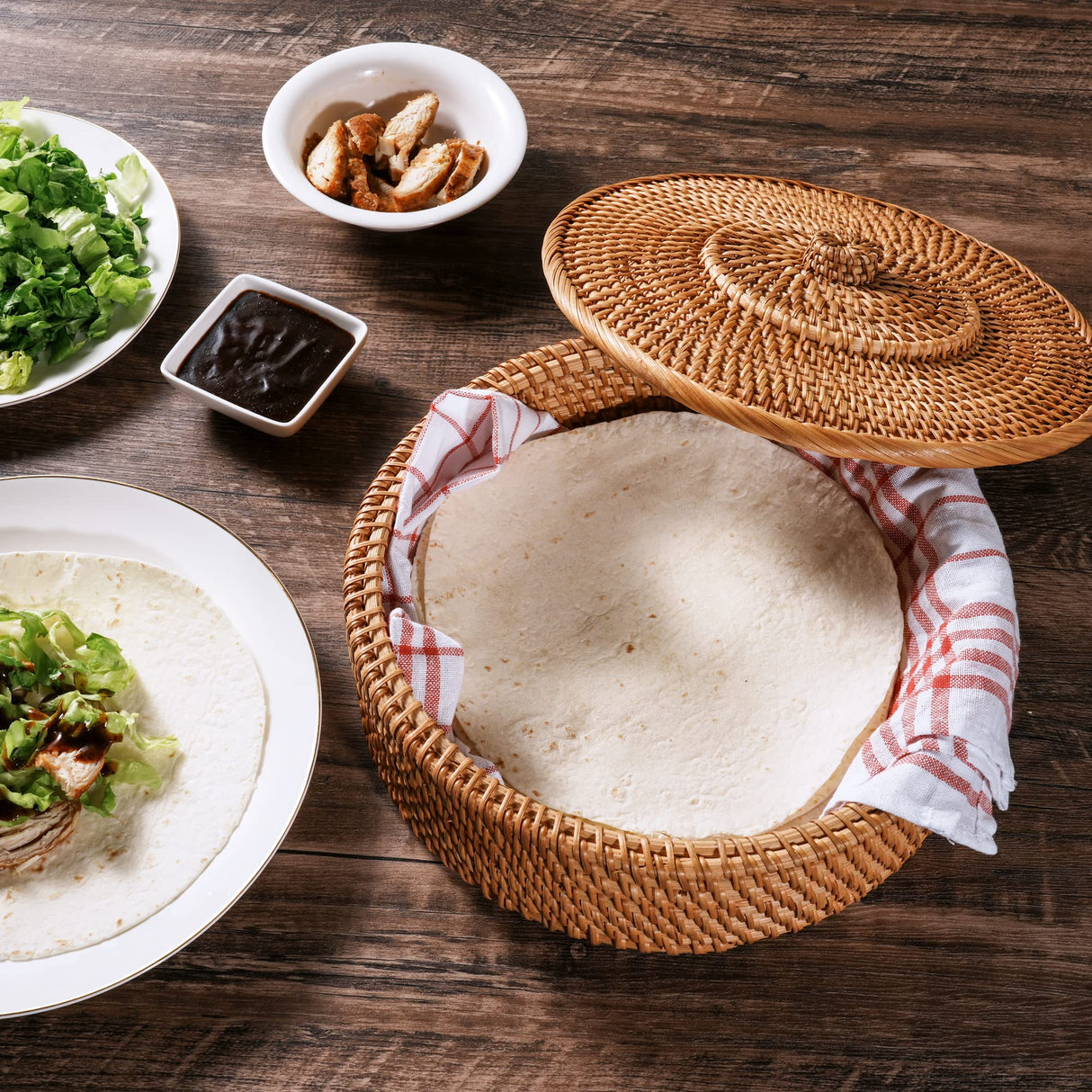 Tortillada - 10 Inches Tortilla Warmer/handcrafted basket made of rattan incl. 100% cotton towel Tortillada