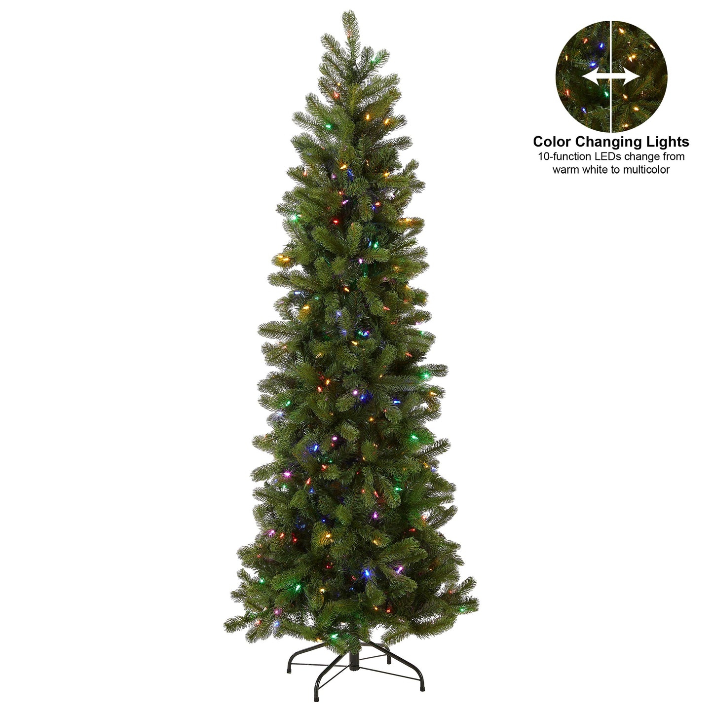 National Tree Company Pre-Lit 'Feel Real' Artificial Slim Downswept Christmas Tree, Green, Douglas Fir, Dual Color LED Lights, Includes PowerConnect and Stand, 6.5 feet