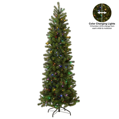 National Tree Company Pre-Lit 'Feel Real' Artificial Slim Downswept Christmas Tree, Green, Douglas Fir, Dual Color LED Lights, Includes PowerConnect and Stand, 6.5 feet