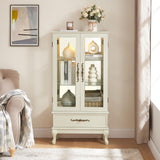 Zenvya Curio Cabinet Lighted Glass Cabinet Glass Wine Cabinet Curio Display Cabinet with Adjustable Glass Shelves 2 Doors and 1 Drawer Cabinet Sideboard with Bulb Included (Antique White) Zenvya