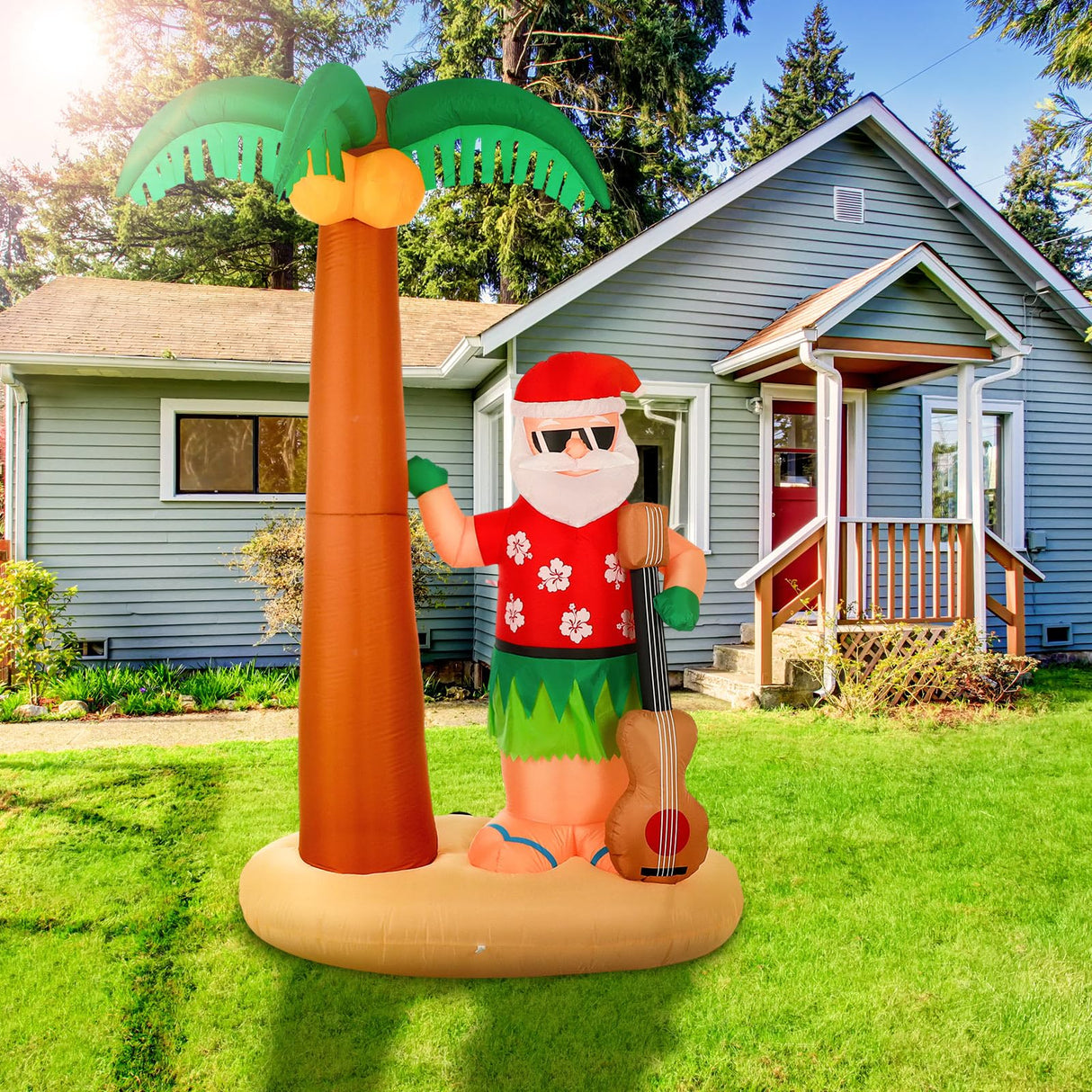 Liliful 8 Ft Tall Christmas Santa Inflatable Outdoor Decorations Hula Santa Claus on Beach Palm Tree Outdoor Xmas Blow Up Yard Decoration with LED Lights for Christmas Party Outdoor Garden Lawn Patio Liliful