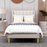AGARTT Upholstered Platform Bed Frame Twin Size with Headboard and Footboard/Wooden Slats Support/No Box Spring Needed/Easy Assembly,Beige Velvet AGARTT