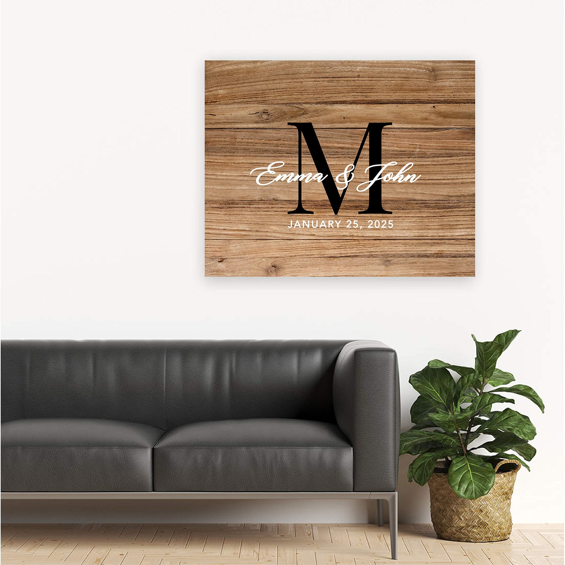 Andaz Press Custom Large Canvas Wedding Guest Book Alternative, 16 x 20 Inches, Rustic Wood Monogram Horizontal Personalized Sign Our Canvas Guest - WoodArtSupply