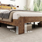 Decoholic Full Size Wooden Bed Frame, Storage Headboard with Charging Station & Led Lights, Solid and Stable, Noise Free,Rustic Farmhouse Sturdy Framework Wood Bedframe, Easy Assembly Decoholic