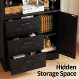 IRONCK Bookshelf with Door and 3 Drawers, 71in Tall Bookcase Shelf with 3-Tier Shelves, for Bedroom Living Room Entrance Hallway Home Office IRONCK