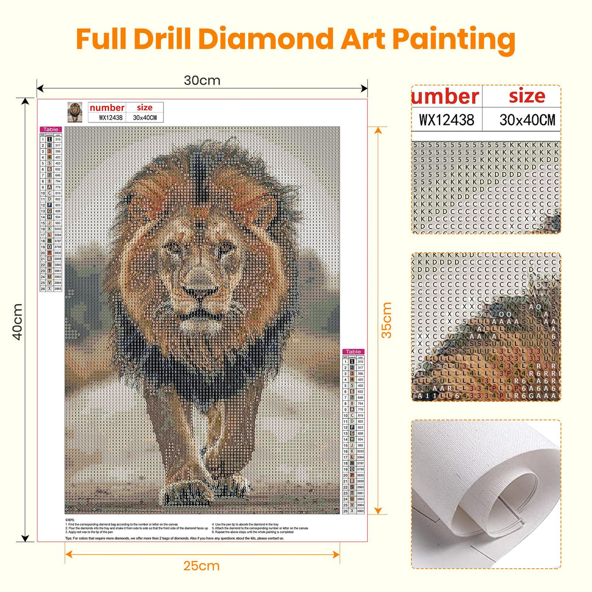 Bowetile 5D Diamond Art Lion Kits for Adults Beginners, Animals Diamond Painting Lion Kits, DIY Full Round Drill Diamonds Dots Paintings Picture Gem Art Craft for Home Wall Decor 12x16 Inch Bowetile