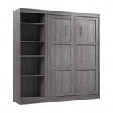 Bestar Pur Full Murphy Bed with Shelving Unit, 84-inch Space-Saving Wall Bed for Multipurpose Room Bestar