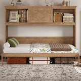 Harper & Bright Designs Twin Size Murphy Bed, Wood Murphy Bed Wall Bed with Charging Station, Shelves and a Drawer, Wood Harper & Bright Designs