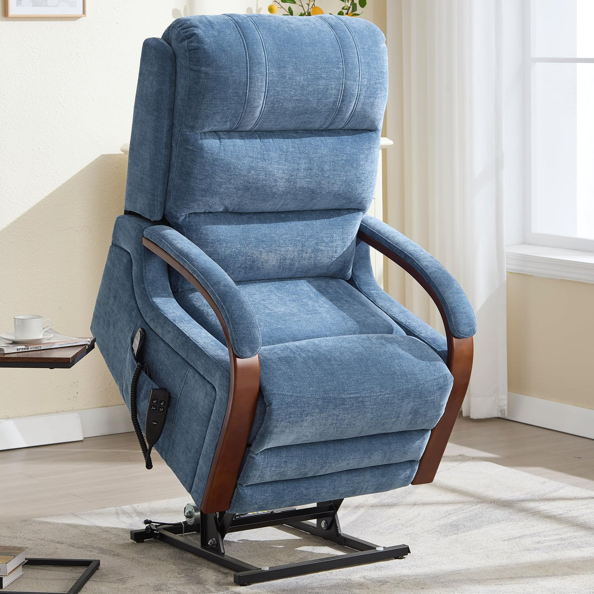 Trustyue Dual Motor Power Lift Recliner Chair, Lift Chair with Massage and Heat for Elderly, Lay Flat Recliner, Standing Assistance, Infinite Position Reclining, Living Room Chair, Chenille, Blue Trustyue