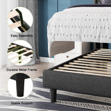 Feonase Twin Bed Frame, Upholstered Bed Frame with Charging Station, Wingback Storage Headboard, No Box Spring Needed, Noise-Free, Dark Gray Feonase