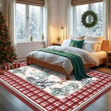 GarveeHome Christmas Washable Rug for Living Room, 6x9 Holiday Decor Area Rug for Bedroom Soft Low Pile Christmas Tree and Deer Rug Non Slip Throw Large Carpet for Dining Room Nursery, Red GarveeHome