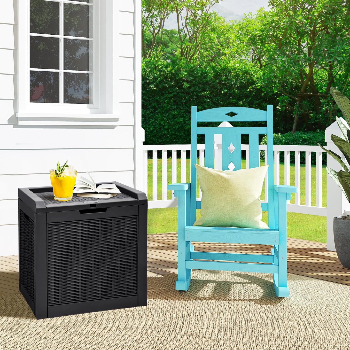 YITAHOME 32 Gallon Deck Box, Resin Storage with Lockable Lid & Side Handles, Indoor Outdoor Small Container for Patio Cushion, Garden Pool Accessories, Backyard Furniture, Water Resistant - WoodArtSupply