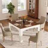 Tribesigns Square Dining Table for 4 People, 39.4-Inch Farmhouse Wood Kitchen Table Dinner Table for Dining Room, Small Space, Walnut + White Tribesigns