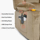 MCombo Zero Gravity Power Reclining Sofa with Heat and Vibration Massage, 3 Seater Reclining Couch with USB Ports, Cup Holders for Living Room, Fabric PR648SET (Beige) MCombo