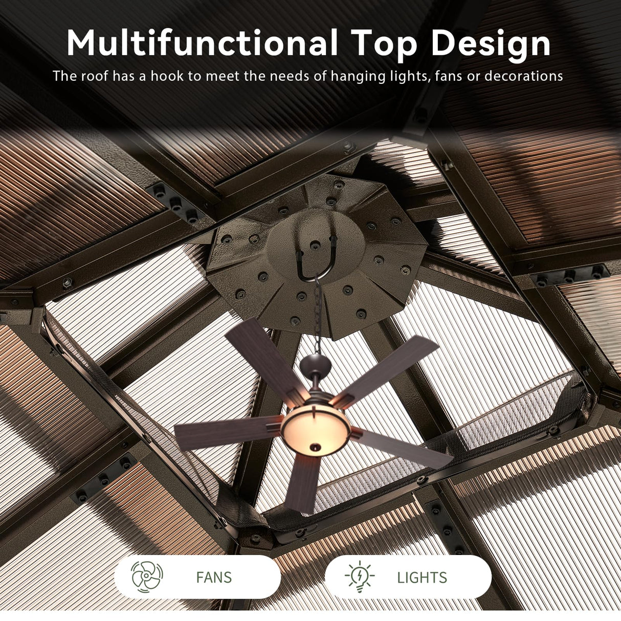 Aoxun 8'x8' Hardtop Gazebo, Aluminum Frame Permanent Pavilion with Curtains and Netting, Outdoor Polycarbonate Double Roof Canopy, Designed for Garden, Lawns, Patio, Brown Aoxun