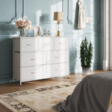 WLIVE Dresser with 7 Drawers, Dressers for Bedroom, Fabric Storage Tower, Hallway, Entryway, Closets, Sturdy Steel Frame, Wood Top, Easy Pull Handle, White WLIVE