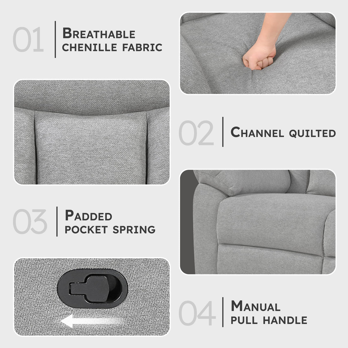 Lexicon Manual Double Recliner Loveseat for Living Room, Chenille Fabric Upholstered Reclining Sofa, Home Theater Seating, Easy Assembly, Recliner Love Seat Couch, Gray Lexicon