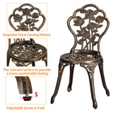 Yaheetech 3-Piece Outdoor Bistro Set w/Rose Design, Rust-Resistant Cast Aluminum Table and Chairs w/Umbrella Hole for Balcony Backyard Garden - Bronze Yaheetech