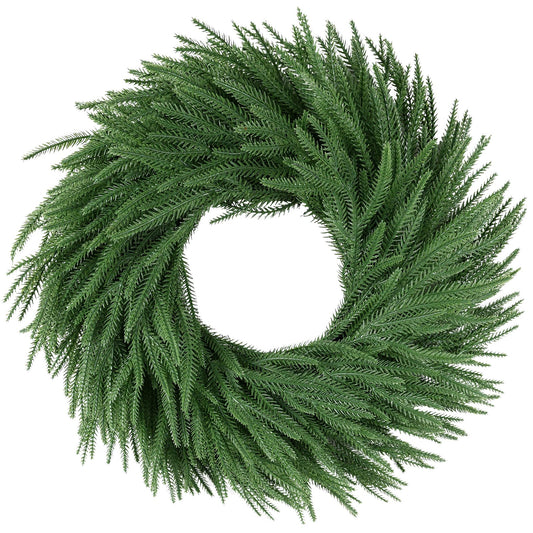 24 inch Norfolk Pine Wreath, Realistic Christmas Wreath for Front Door,Artificial Real Touch Green Wreath Greenery for Door Wall Windows Mantle Outdoor Christmas Decoration