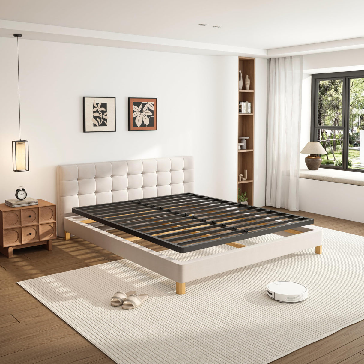 VIPSHOW 1.5 Inch Full Metal Box Spring with Round Corners - 3000 lbs Capacity, Low Profile Bed Slat Replacement Bunkie Board with Steel Slats, Noise-Free, Easy Assemble, Black VIPSHOW