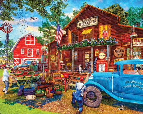 Springbok Country Supply Store 1500 Piece Jigsaw Puzzle for Adults- Challenging Nostalgia Image of Country Store and Farmers Market by Artist Dominic Davison Springbok
