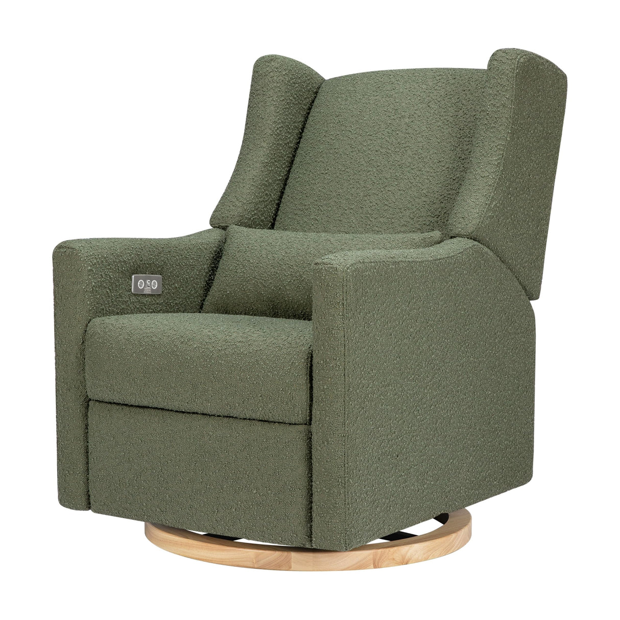 babyletto Kiwi Glider Recliner w/Electronic Control and USB | in Olive Boucle w/Light Wood Base, Greenguard Gold Certified babyletto
