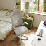 GABRYLLY Ergonomic Office Chair, High Back Home Desk Chair with Flip-Up Arms, Headrest, 90-120° Tilt and Wide Cushion, 400LBS White Mesh Chair for Work Gaming Study (GY01-NT, Woodgrain Pattern) GABRYLLY