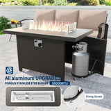 Kullavik Aluminum Patio Furniture Set,8 Pieces 10 Seat Metal Outdoor Furniture Conversation Set w/45 Propane Gas Fire Pit&Swivels,Sand Kullavik