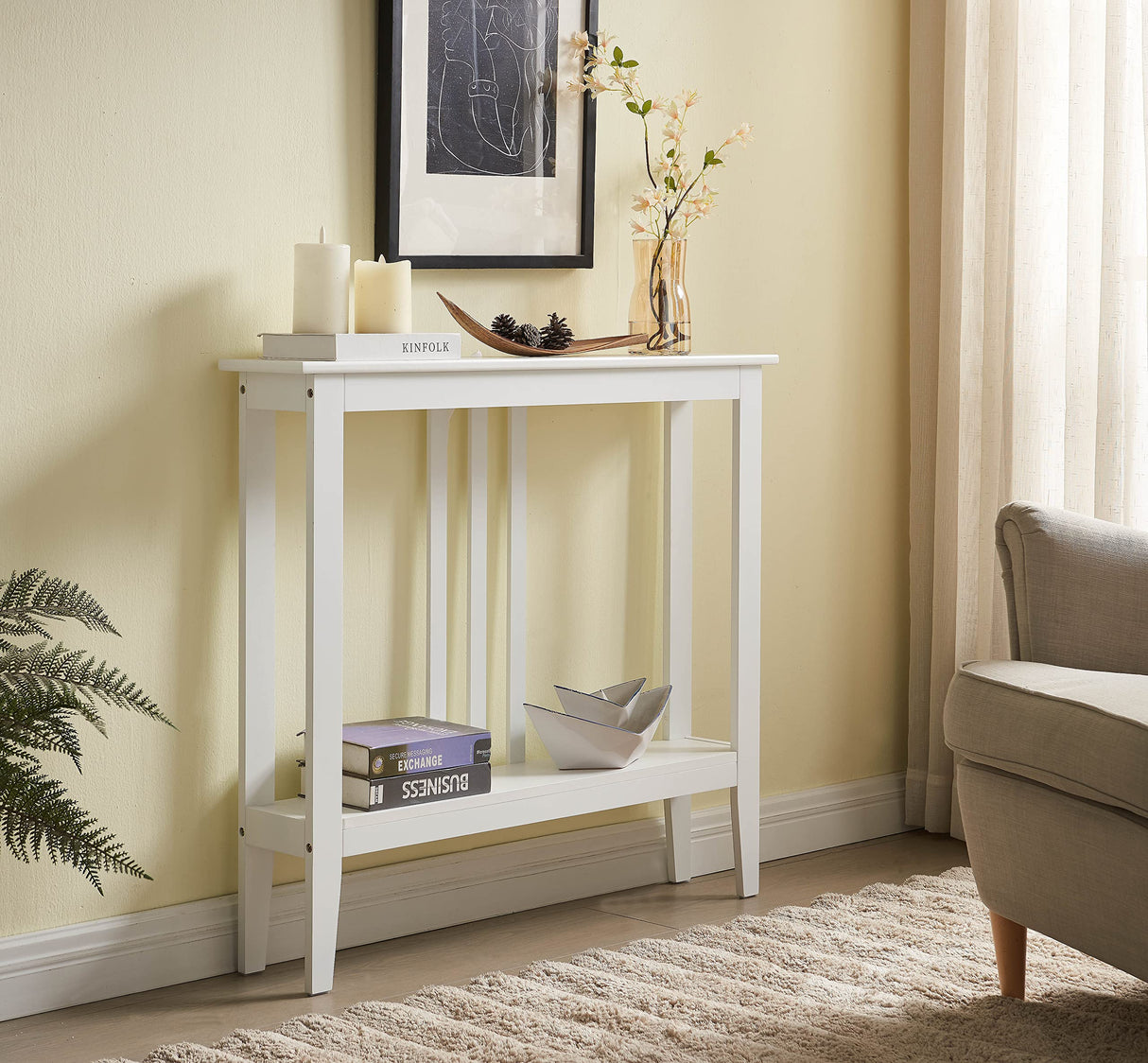 Kings Brand Furniture - Entryway Table - Narrow Console Table - Console Table with Storage - Hallway Decor - Wood Console Tables for Entryway - Narrow Console Sofa Side Table - Foyer - White Kings Brand Furniture
