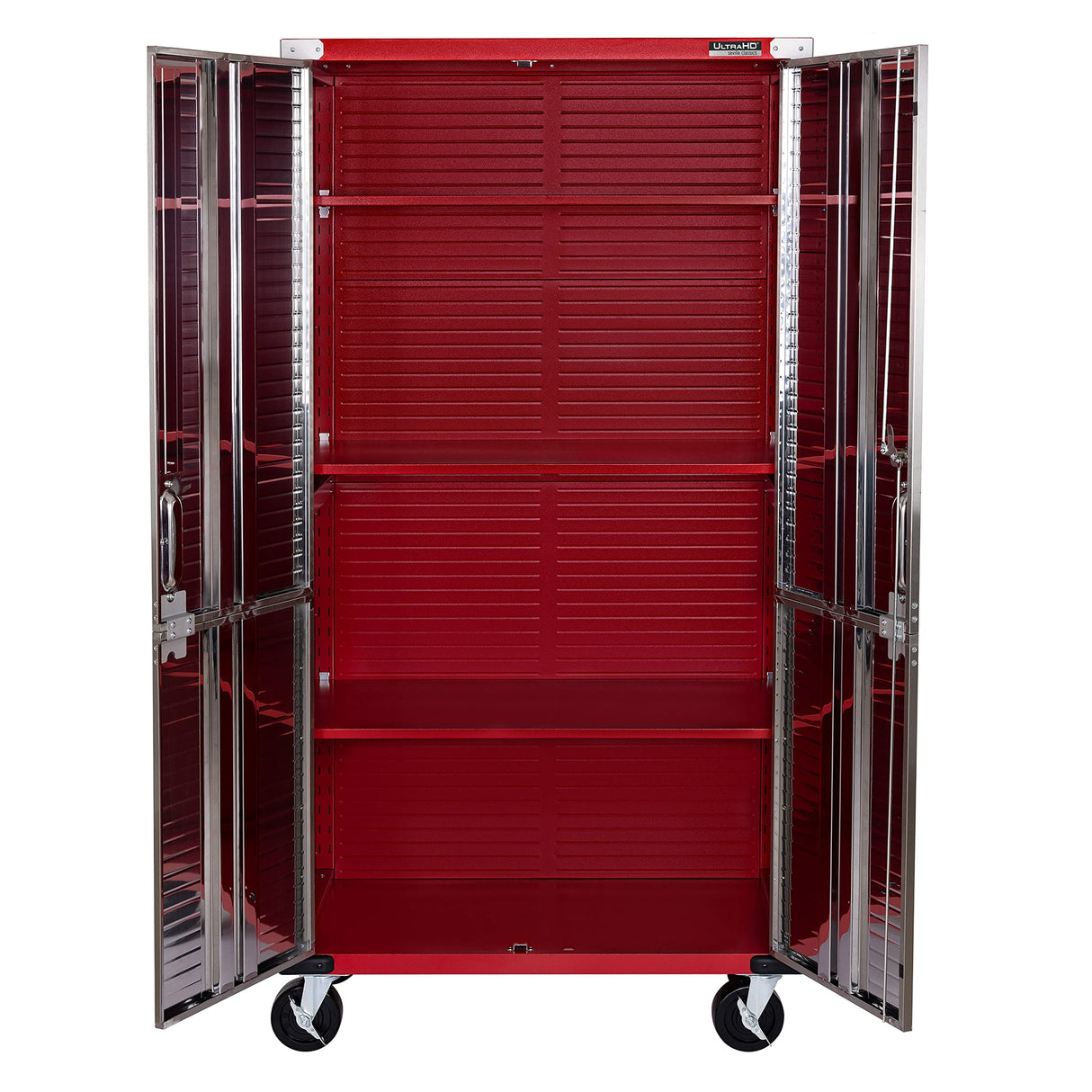 Seville Classics UltraHD Solid Steel Rolling Lockable Metal Storage Cabinet Locker Organizer w/Adjustable Shelves for Garage, Warehouse, Office, Classroom, 36" W x 18" D x 72" H, Red Seville Classics