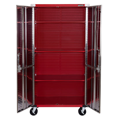 Seville Classics UltraHD Solid Steel Rolling Lockable Metal Storage Cabinet Locker Organizer w/Adjustable Shelves for Garage, Warehouse, Office, Classroom, 36" W x 18" D x 72" H, Red - WoodArtSupply