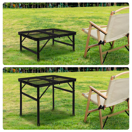 Grovind Folding Grill Table Camping Table with Mesh Desktop, Lightweight & Portable Outdoor Picnic Table, Height Adjustable Portable Grill Table for Outside Inside Use Grovind