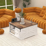 TaoHFE Lift Top Coffee Table with Storage,Rustic White Farmhouse Coffee Table, Square Storage Compartment and Adjustable Shelves Coffee Tables for Living Room (Oak White) TaoHFE