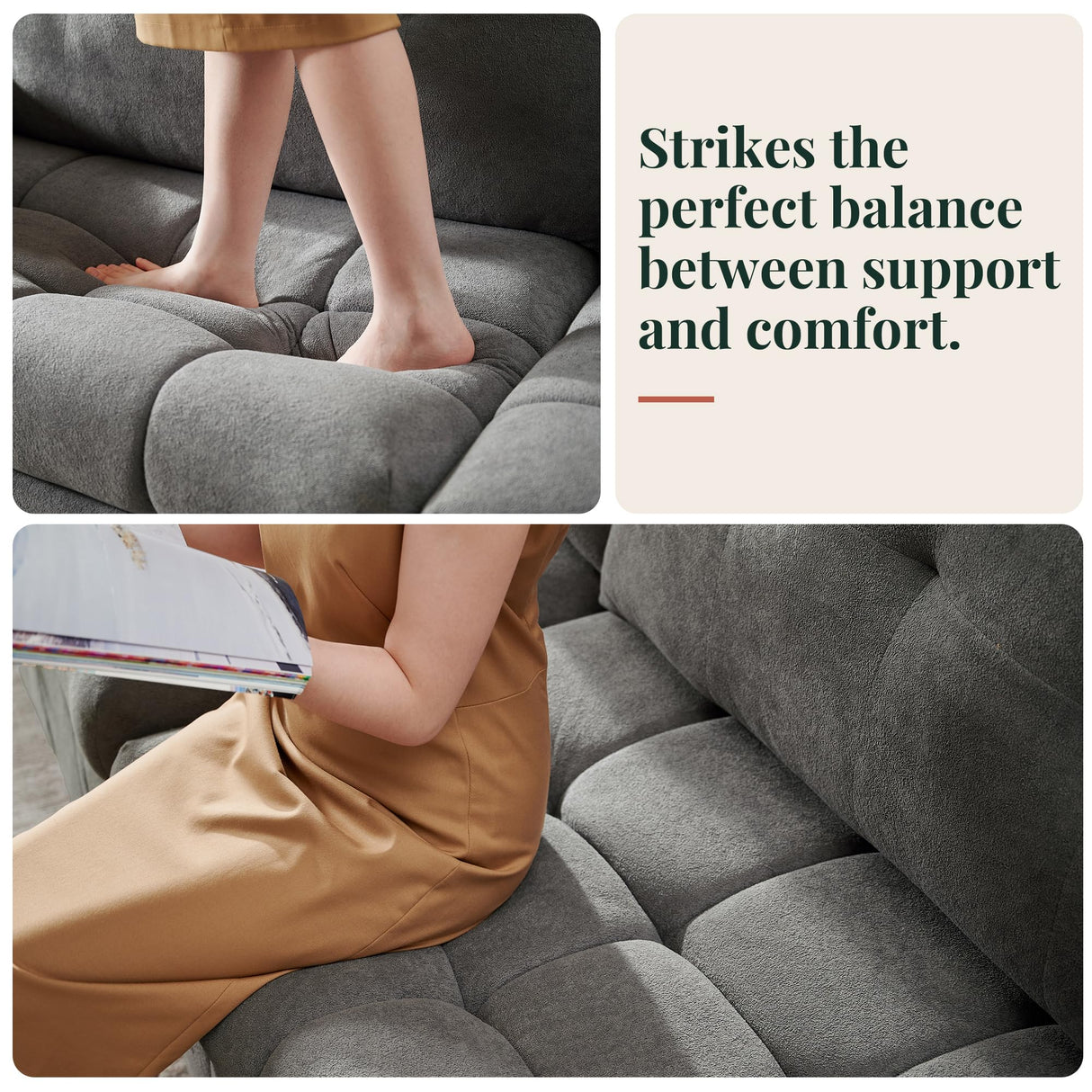 Jocisland 93” Convertible Sofa Bed with Pull-Out Sleeper, 4-in-1 Couch with 5-Position Backrest, Tufted Chenille, Easy 10-Min Assembly, Modern Couch for Living Room & Guests – Gray Jocisland