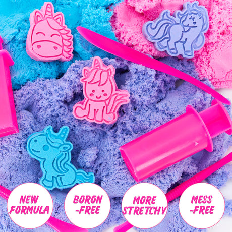 Carolart Unicorn Stretchy Cloud Sand,Blue & Pink Play Sand,Treasure Chest with Sensory Sand,Stretchable,Moldable,Expandable Cloud Slime,Tactile Fun Sensory Kit, Sensory Toys for Kids Ages 3+ Carolart