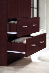 HODEDAH 2 Door Wood Wardrobe Bedroom Closet with Clothing Rod inside Cabinet and 2 Drawers for Storage, Mahogany Hodedah