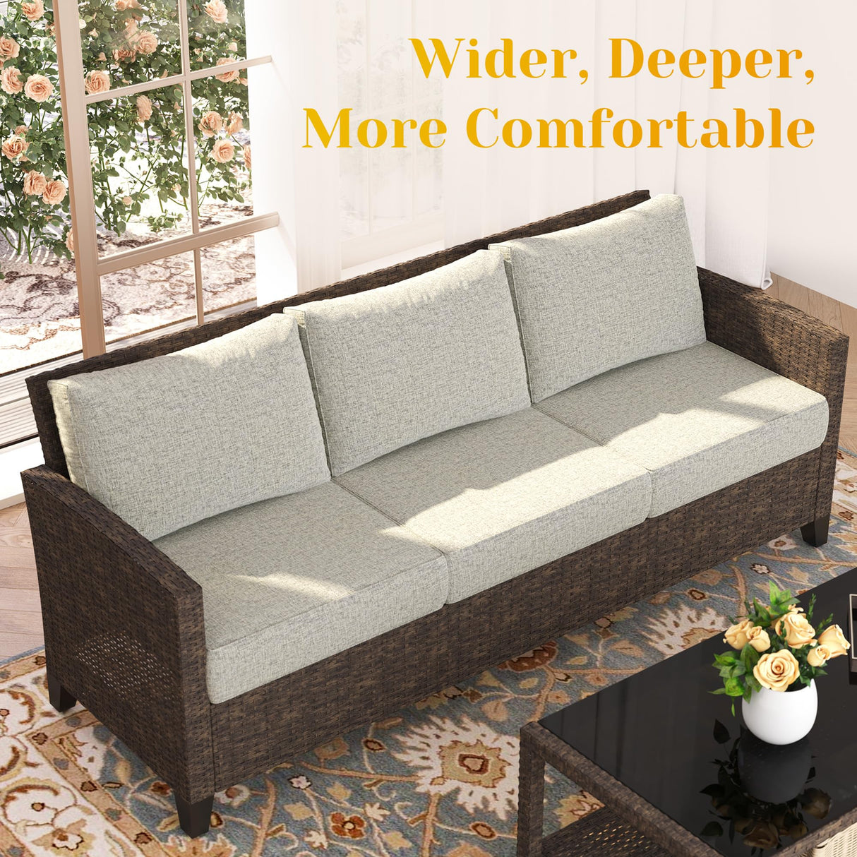 Aluminum Patio Sofa Outdoor Couch with Upgraded Cushions, All-Weather Outdoor 3 Seats Sofa Couch for Pool Garden Porch Backyard, Grey SUNVIVI OUTDOOR