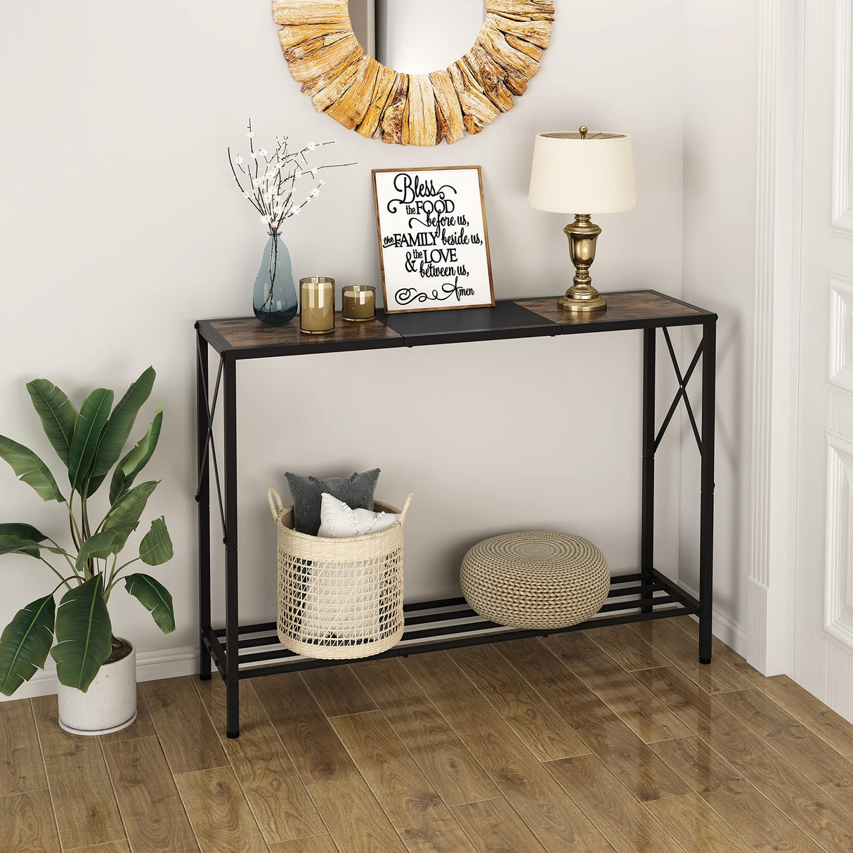 Tajsoon Console Table, 2-Tier Industrial Entryway Table, 41.8”LNarrow Sofa Table with Shelves, Entrance Table for Entryway, Hallway, Living Room, Foyer, Corridor, Office, Rustic Brown and Black Tajsoon