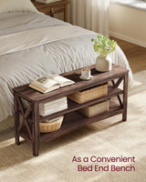 VASAGLE, Entryway Storage Bench, 2-Tier Shoe Rack, 11.8 x 39.4 x 18.9 Inches, Holds up to 600 lb, Farmhouse Style, for Living Room, Bedroom, Maroon Brown ULSB153K51 VASAGLE