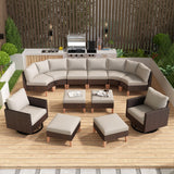 HUMMUH 12 Pieces Patio Furniture Set,Outdoor Half-Moon Sectional Couches Swivel Patio Chairs with Ottomans,All Weather PE Wicker Patio Conversation Sets for Garden Porch Backyard HUMMUH