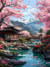 Cherry Blossoms Diamond Art Kits for Adults, DIY Landscape Diamond Painting Kits for Beginners, 5D Full Round Drill Diamonds Art Painting for Home Wall Decor Gift 12x16 Inch Generic