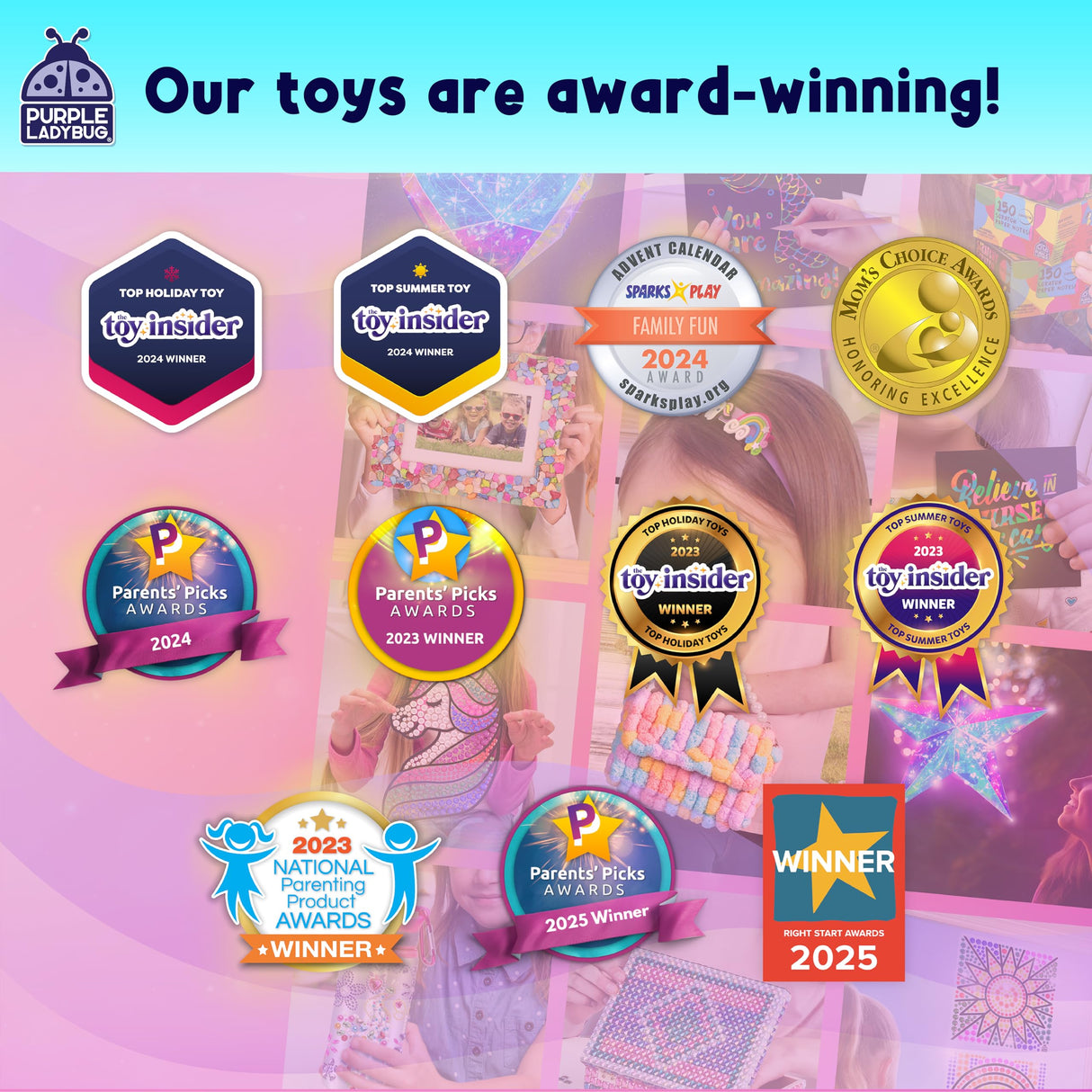 PURPLE LADYBUG Decorate Your Own Wooden Mirror & Brush Set - DIY Craft Kit for Girls Ages 4-8 8-12 with Glitter Glue, Beads, Gems, Butterflies, Ribbons - Birthday Gift for Girls 4 5 6 7 8 9 10 11 12 PURPLE LADYBUG