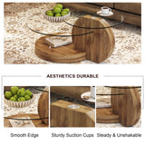 35.4" Glass Coffee Table, Small Round Coffee Table, 2-Tier Tempered Glass Tabletop with Wooden Base, Modern Center Table for Living Room, Home, Apartment, Ideal for Small Space CTPNMCIN