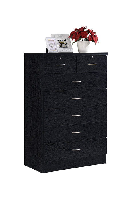 HODEDAH 7 Drawer Wood Dresser for Bedroom, 31.5 inch Wide Chest of Drawers, with 2 Locks on the Top Drawers, Storage Organization Unit for Clothing, Black Hodedah