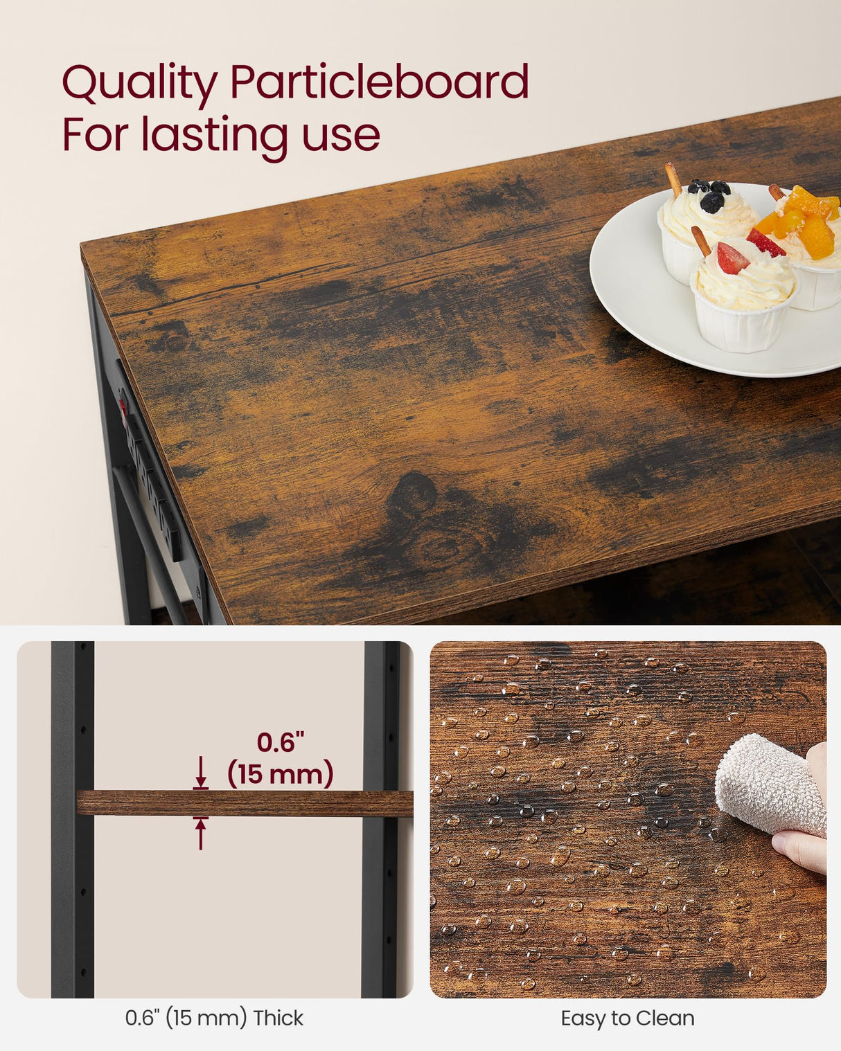 VASAGLE Baker's Rack, Coffee Bar Stand with Charging Station, Storage Shelves, Pull-Out Wire Basket, Table for Microwave, Kitchen, Rustic Brown UKKS036K01, 15.7 x 35.4 x 35.6 Inches VASAGLE