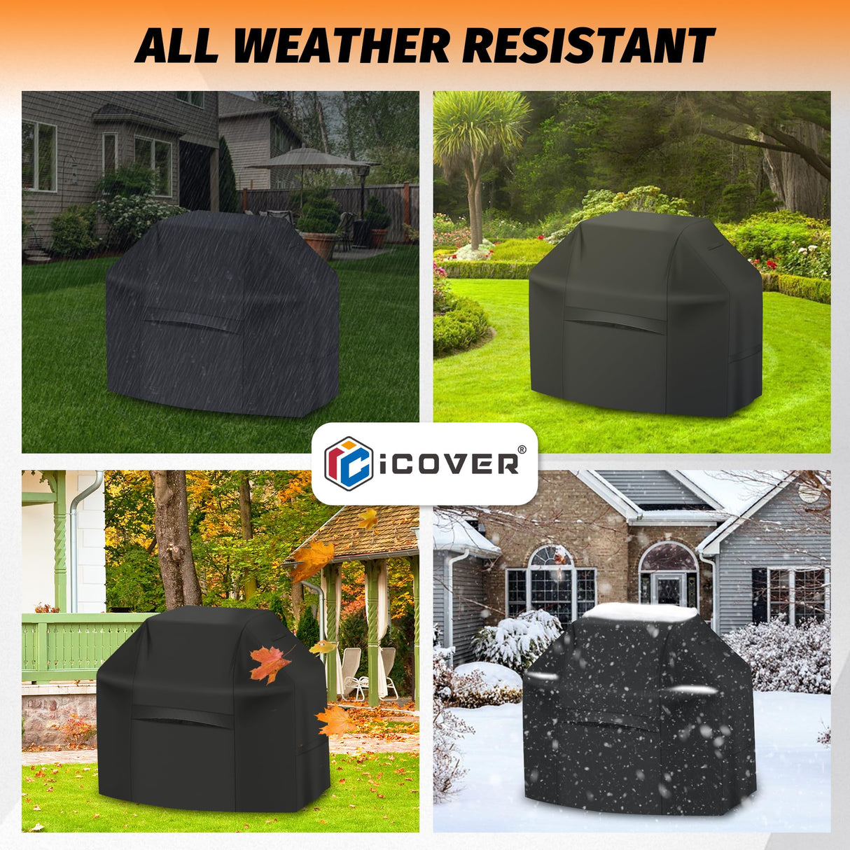 iCOVER Grill Cover 82 Inch, BBQ Grill Cover for Outdoor Grill, 600D Heavy-Duty Waterproof Gas Grill Cover BBQ Cover, Barbecue Grill Covers for Weber, Charbroil, Brinkmann, Nexgrill and More, Black i COVER