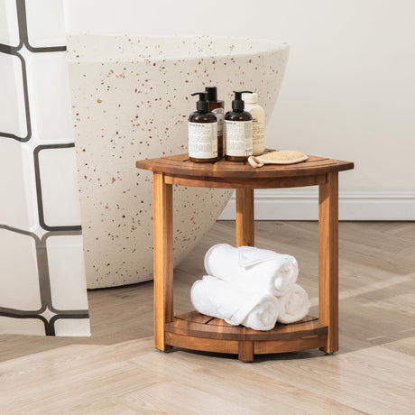 VICTORY RELAX Acacia Corner Shower Stool, Waterproof Spa Foot Rest & Bath Bench with Storage Shelf & Soap Dish, Ideal for Bathroom, Shaving Legs, or as Small Corner Table/Step Stool (Natural) VICTORY RELAX
