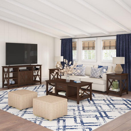 Bush Furniture Key West Tall TV Stand with Coffee Set of 2 End Tables, 24D x 60W x 30H, Bing Cherry Bush Business Furniture